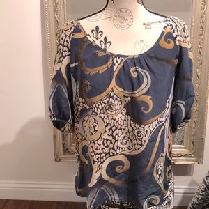 Sz M 3/4 sleeve silk blouse